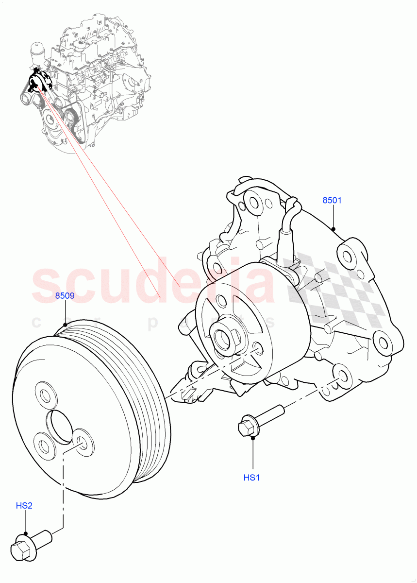 Water Pump (Solihull Plant Build) (2.0L I4 DSL MID DOHC AJ200, 2.0L I4 DSL HIGH DOHC AJ200) ((V) FROMHA000001) of Land Rover Land Rover Discovery 5 (2017+) [2.0 Turbo Diesel]