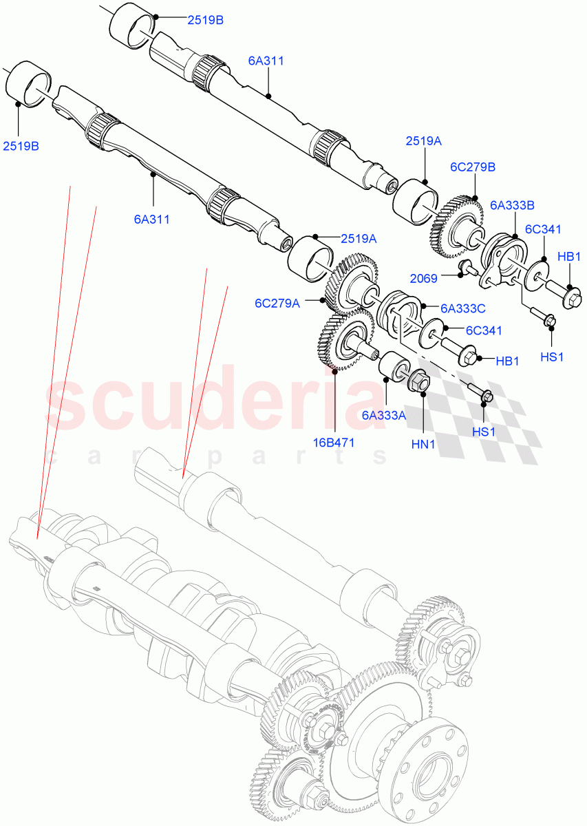 Balance Shafts And Drive (Solihull Plant Build) (2.0L AJ200P Hi PHEV, 2.0L I4 High DOHC AJ200 Petrol, 2.0L I4 Mid DOHC AJ200 Petrol) ((V) FROMHA000001) of Land Rover Land Rover Range Rover Velar (2017+) [2.0 Turbo Petrol AJ200P]