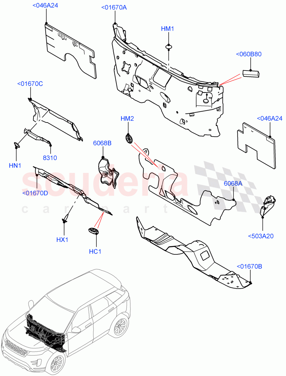 Insulators - Front (Passenger Compartment) (Changsu (China)) of Land Rover Land Rover Range Rover Evoque (2019+) [1.5 I3 Turbo Petrol AJ20P3]