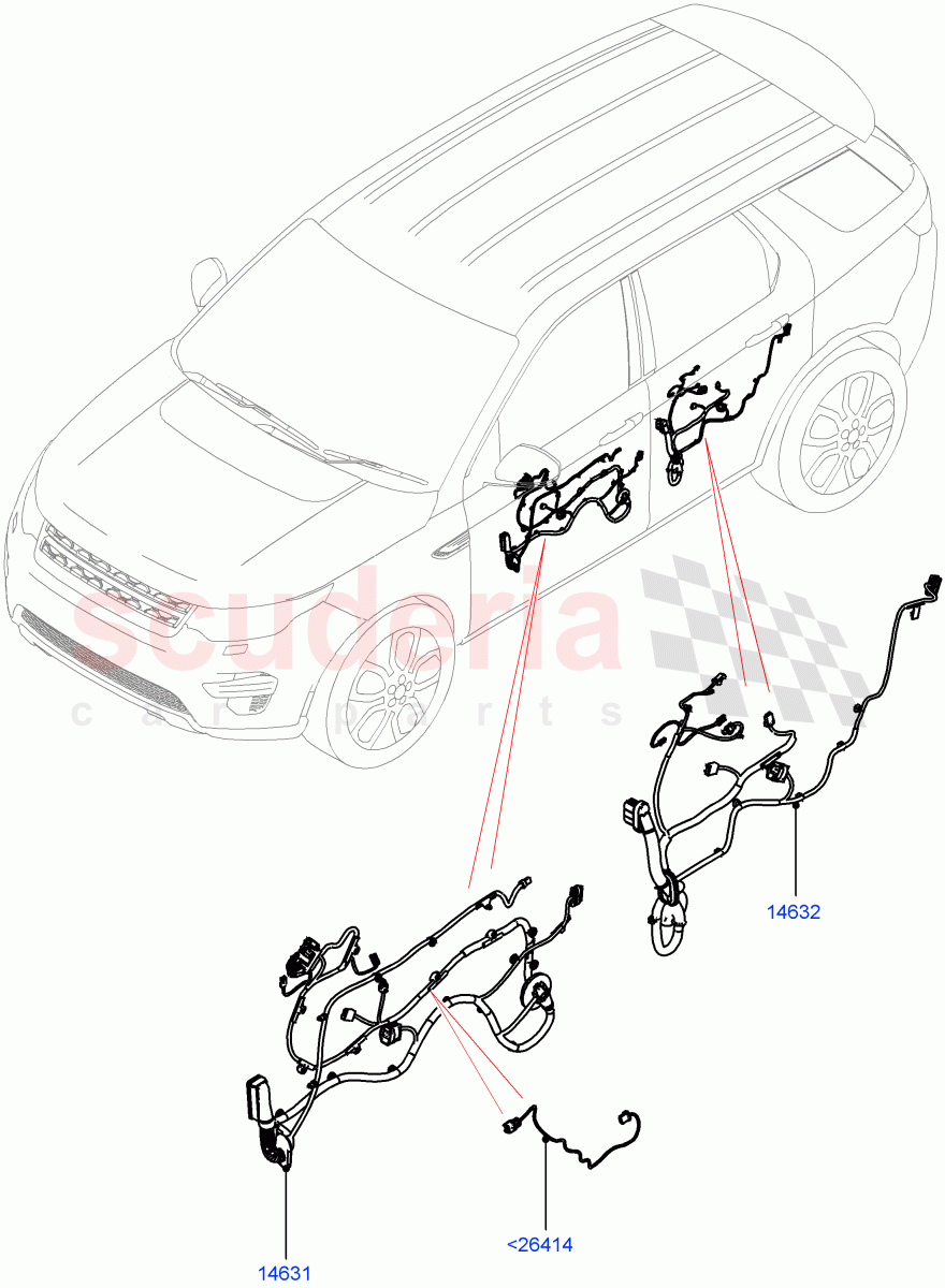 Wiring - Body Closures (Front And Rear Doors) (Halewood (UK)) ((V) FROMNH000001) of Land Rover Land Rover Discovery Sport (2015+) [2.0 Turbo Petrol GTDI]