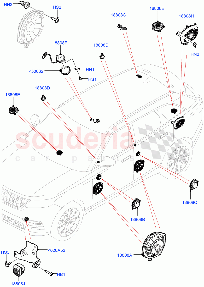 Speakers (Super Premium Audio 2500 W) of Land Rover Land Rover Range Rover Velar (2017+) [3.0 Diesel 24V DOHC TC]