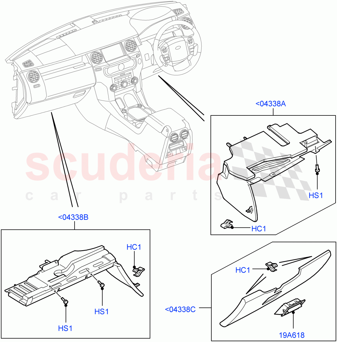 Instrument Panel (Lower) ((V) FROMAA000001) of Land Rover Land Rover Discovery 4 (2010-2016) [5.0 OHC SGDI NA V8 Petrol]