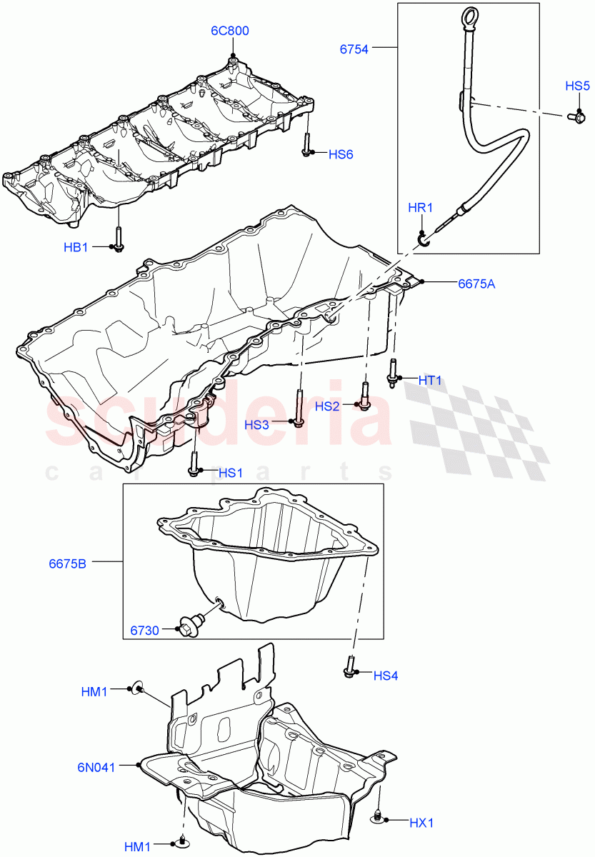 Oil Pan/Oil Level Indicator (Nitra Plant Build) (3.0L AJ20P6 Petrol High) ((V) FROML2000001) of Land Rover Land Rover Discovery 5 (2017+) [3.0 I6 Turbo Petrol AJ20P6]