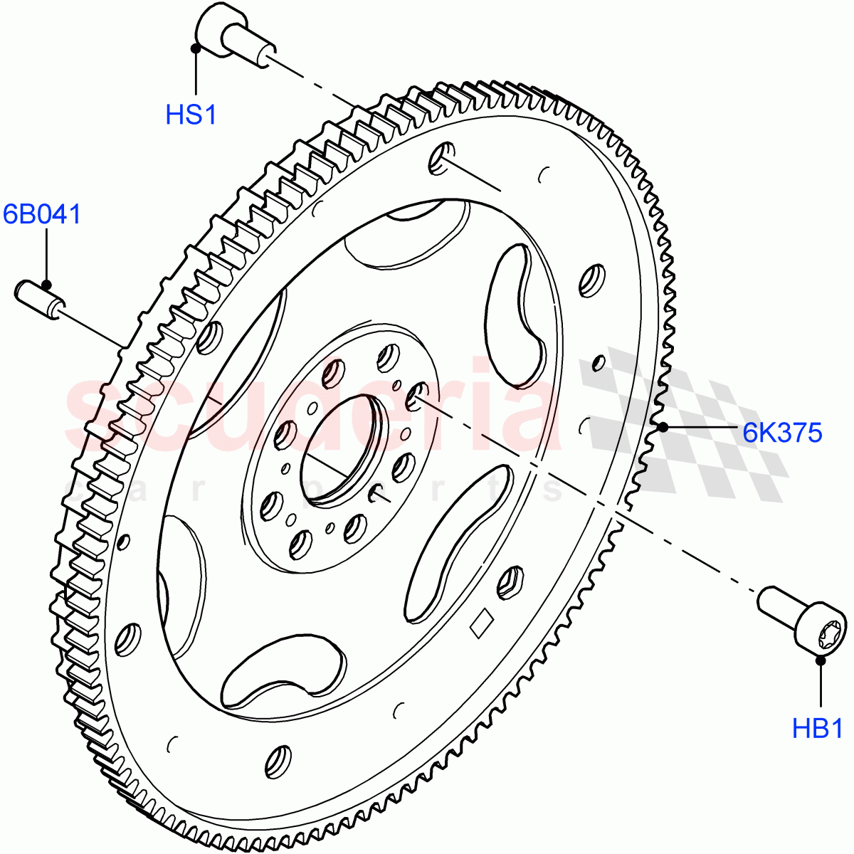 Flywheel (Solihull Plant Build) (2.0L I4 Mid DOHC AJ200 Petrol, 2.0L I4 High DOHC AJ200 Petrol) ((V) FROMHA000001) of Land Rover Land Rover Discovery 5 (2017+) [2.0 Turbo Petrol AJ200P]