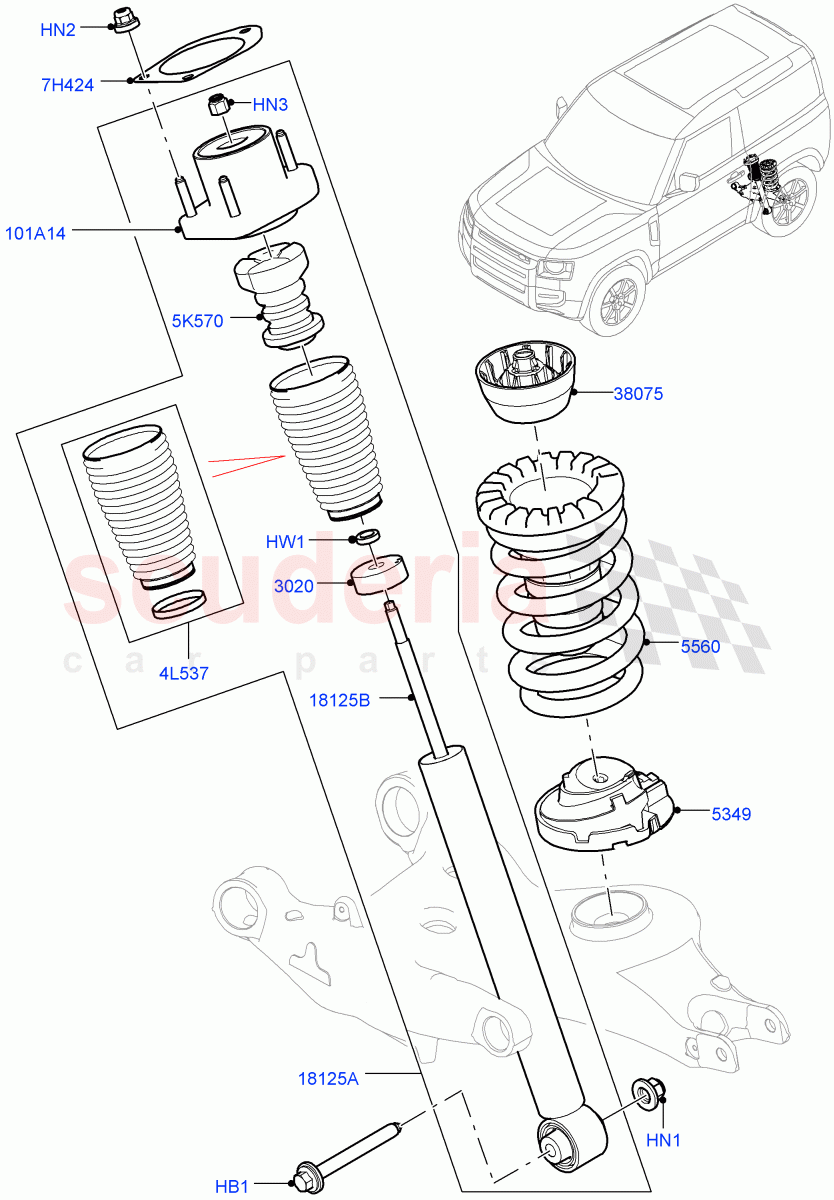 Rear Springs And Shock Absorbers (With Standard Duty Coil Spring Susp) of Land Rover Land Rover Defender (2020+) [3.0 I6 Turbo Diesel AJ20D6]