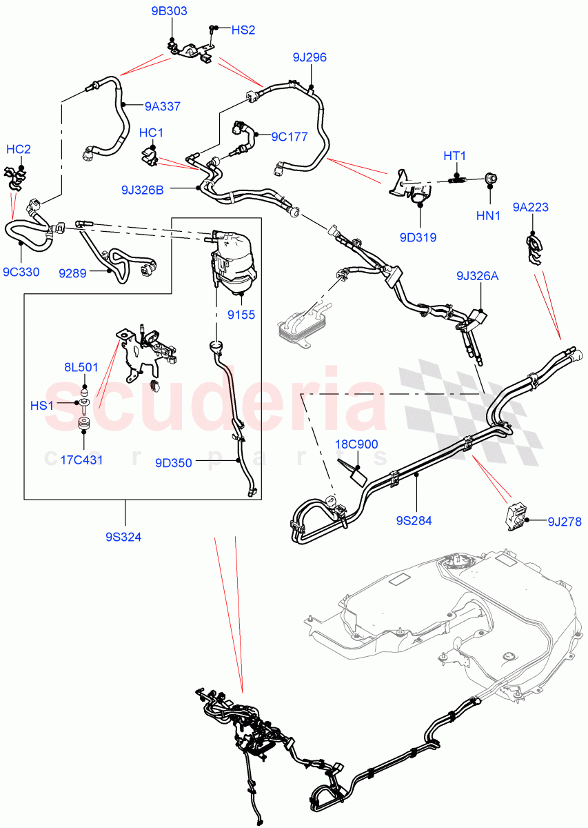 Fuel Lines (Nitra Plant Build) (2.0L I4 DSL HIGH DOHC AJ200, Fuel Tank-Diesel) ((V) FROMK2000001) of Land Rover Land Rover Discovery 5 (2017+) [2.0 Turbo Diesel]