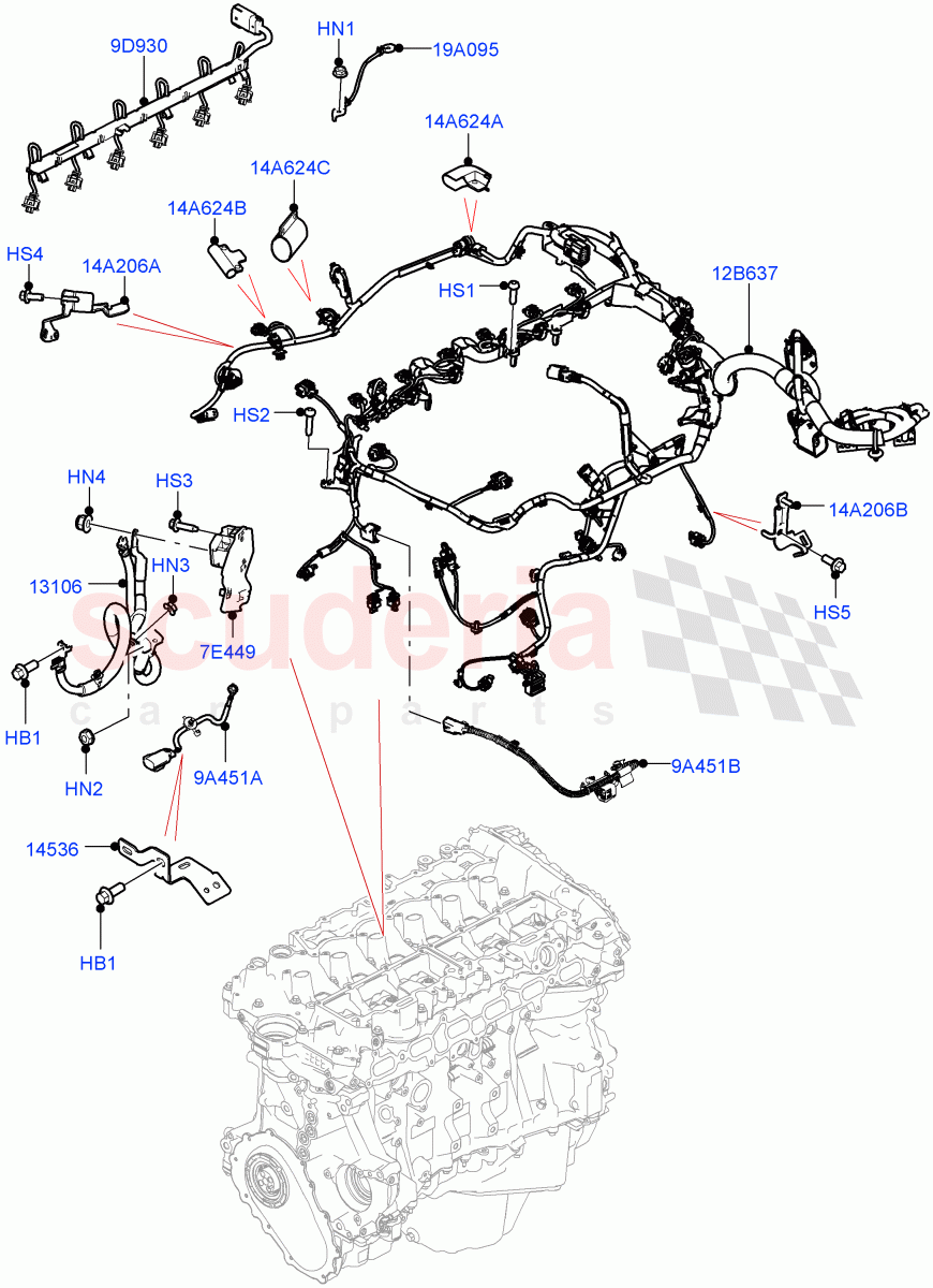 Electrical Wiring - Engine And Dash (3.0L AJ20P6 Petrol High) ((V) FROMKA000001) of Land Rover Land Rover Range Rover (2012-2021) [2.0 Turbo Petrol AJ200P]