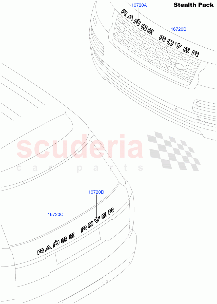 Name Plates (Stealth Pack) (Badge - Black) ((V) FROMEA000001, (V) TOHA999999) of Land Rover Land Rover Range Rover (2012-2021) [3.0 Diesel 24V DOHC TC]