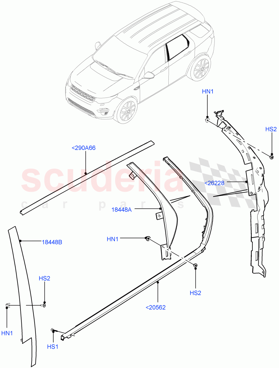 Rear Doors, Hinges & Weatherstrips (Finishers) (Halewood (UK)) of Land Rover Land Rover Discovery Sport (2015+) [1.5 I3 Turbo Petrol AJ20P3]