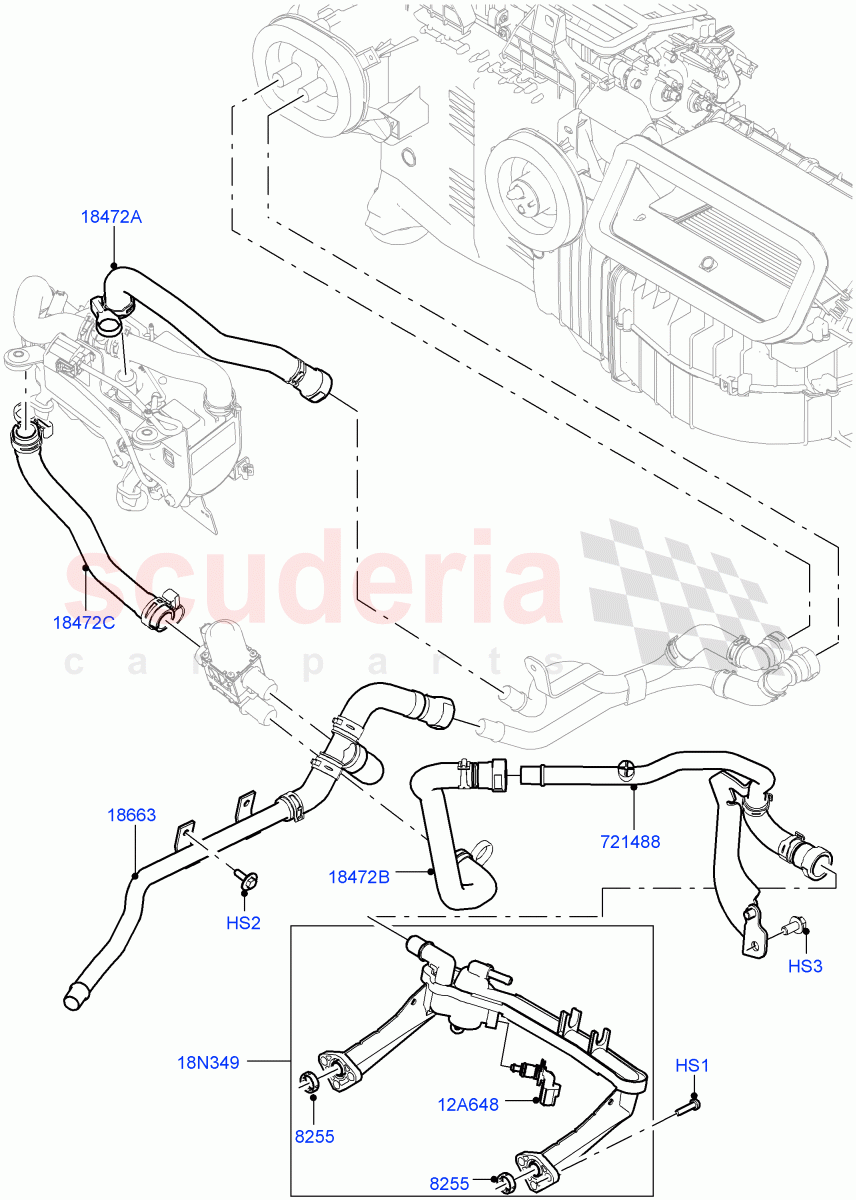 Heater Hoses (Solihull Plant Build) (3.0L DOHC GDI SC V6 PETROL, With Fuel Fired Heater) ((V) FROMHA000001, (V) TOHA999999) of Land Rover Land Rover Discovery 5 (2017+) [3.0 Diesel 24V DOHC TC]