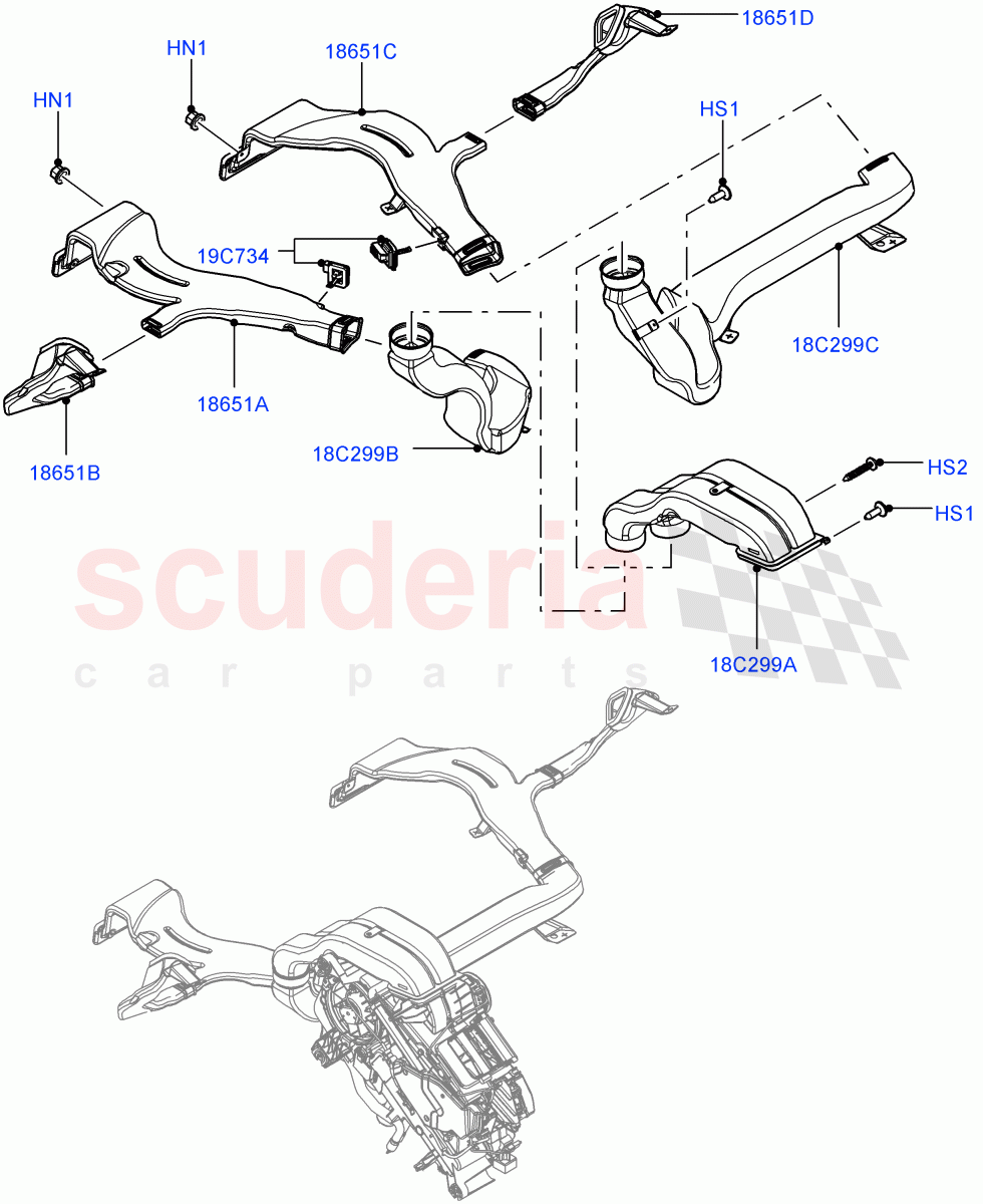 Air Vents, Louvres And Ducts (Internal Components, Under Rear Seat) (With Air Conditioning - Front/Rear, Premium Air Con Hybrid Front/Rear) ((V) TOHA999999) of Land Rover Land Rover Range Rover (2012-2021) [2.0 Turbo Petrol GTDI]
