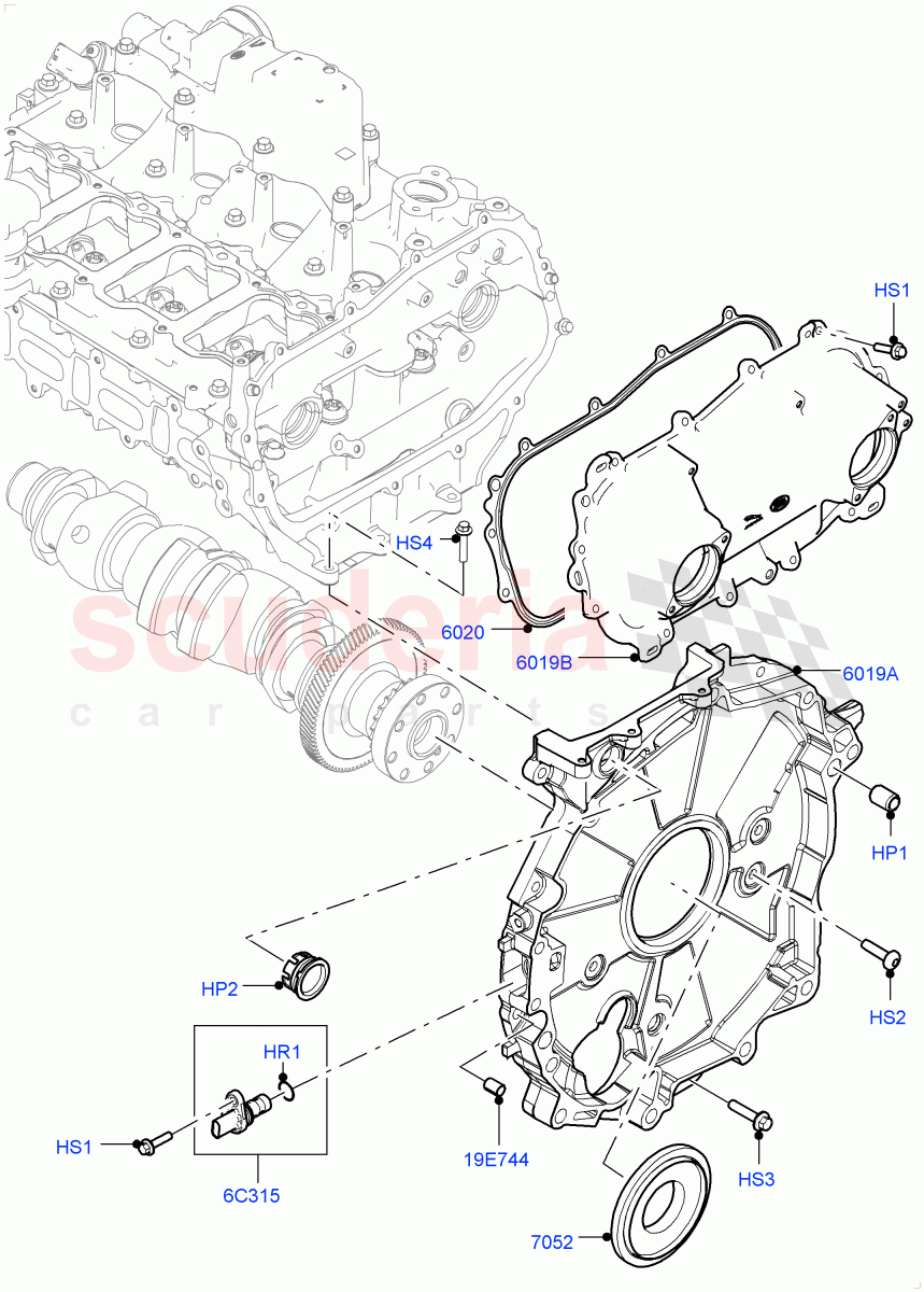 Timing Gear Covers (2.0L AJ20P4 Petrol E100 PTA, Itatiaia (Brazil)) ((V) FROMLT000001) of Land Rover Land Rover Discovery Sport (2015+) [2.0 Turbo Petrol AJ200P]