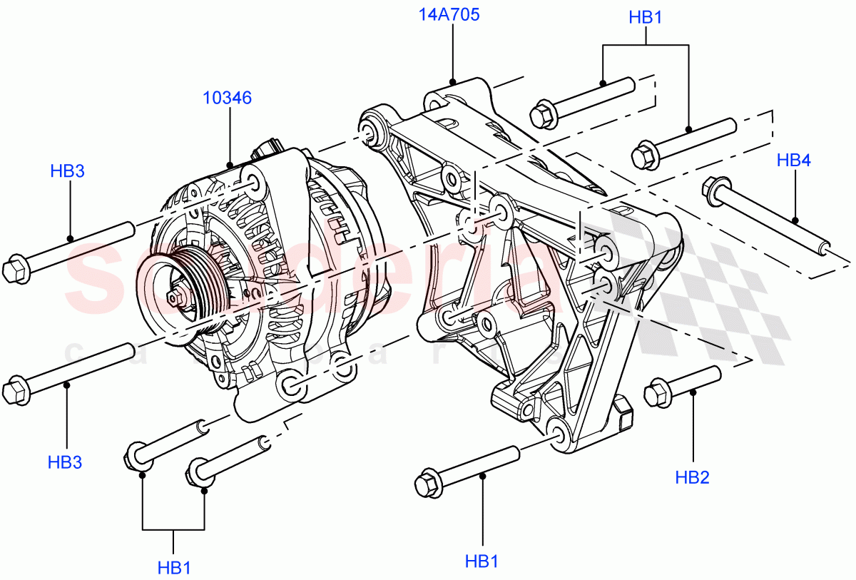 Alternator And Mountings (3.6L V8 32V DOHC EFi Diesel Lion) ((V) FROMAA000001) of Land Rover Land Rover Range Rover Sport (2010-2013) [5.0 OHC SGDI SC V8 Petrol]