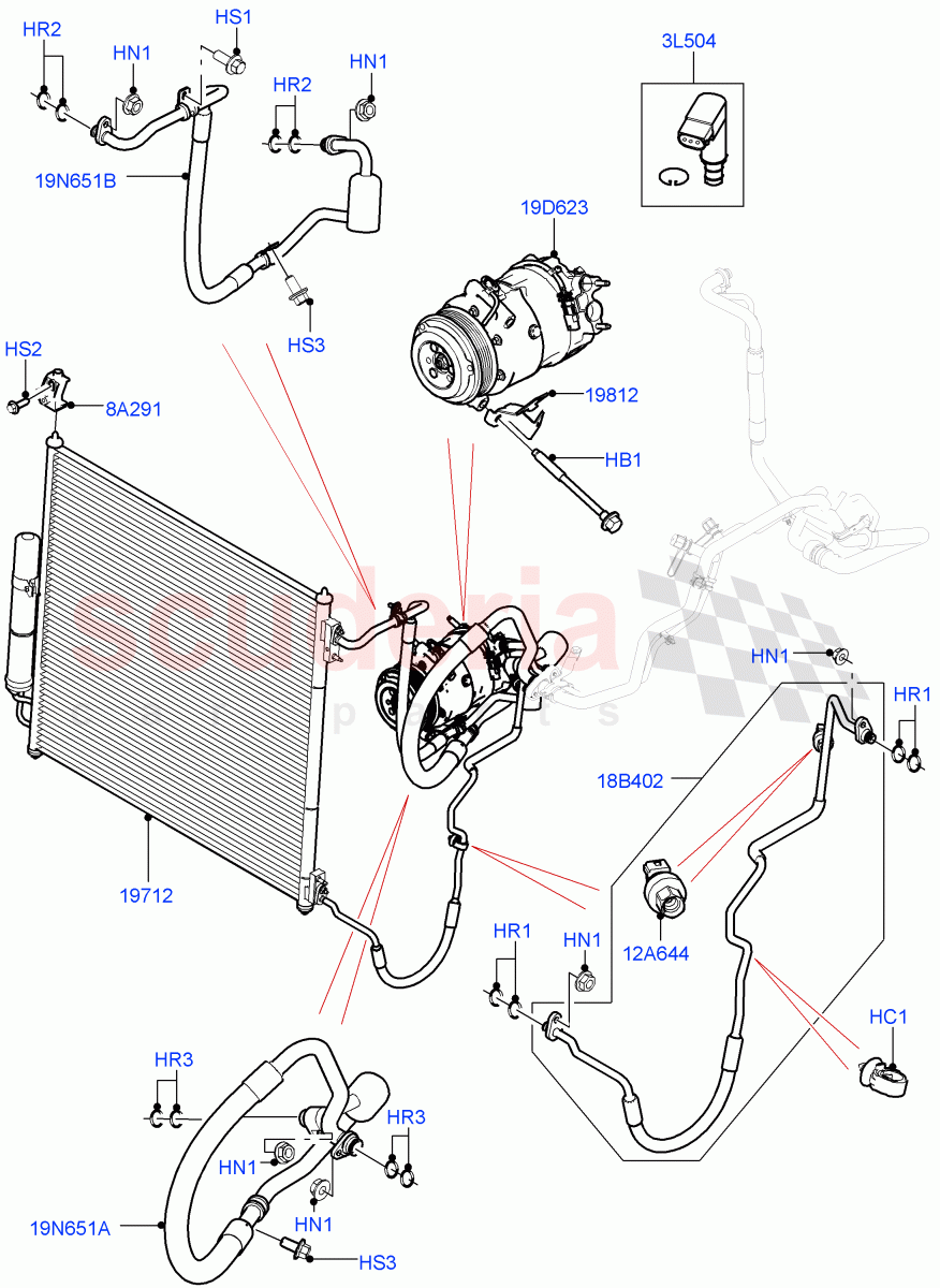 Air Conditioning Condensr/Compressr (Front) (3.0L DOHC GDI SC V6 PETROL, 5.0L OHC SGDI SC V8 Petrol - AJ133, 5.0 Petrol AJ133 DOHC CDA, 5.0L P AJ133 DOHC CDA S/C Enhanced) of Land Rover Land Rover Range Rover Sport (2014+) [3.0 I6 Turbo Petrol AJ20P6]