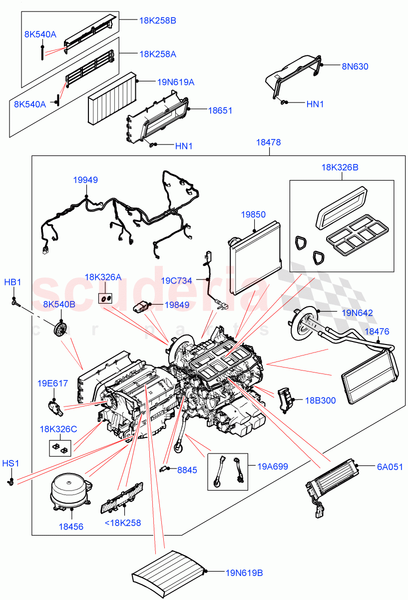 Heater/Air Cond.Internal Components (Heater Main Unit) of Land Rover Land Rover Range Rover (2022+) [3.0 I6 Turbo Diesel AJ20D6]