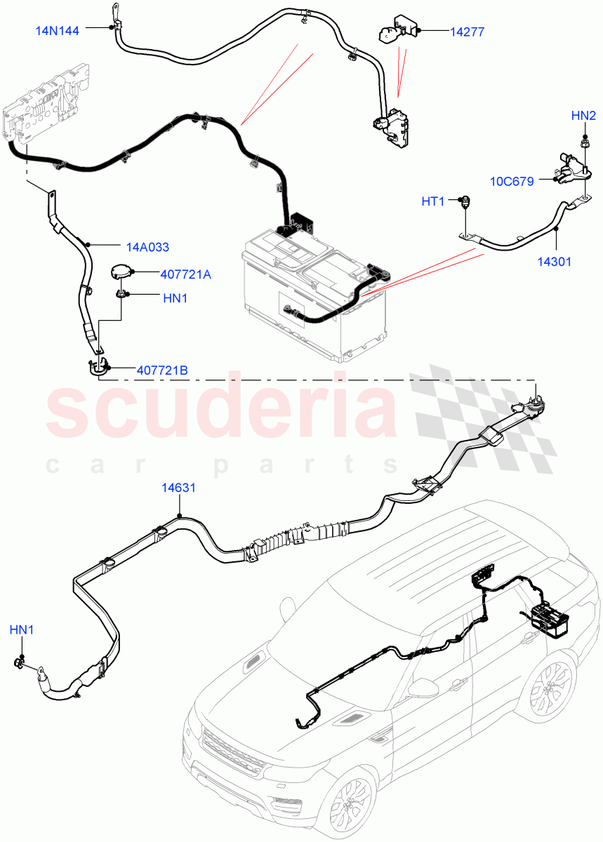 Battery Cables And Horn (Battery Cables) ((V) FROMHA000001, (V) TOHA999999) of Land Rover Land Rover Range Rover Sport (2014+) [3.0 I6 Turbo Petrol AJ20P6]