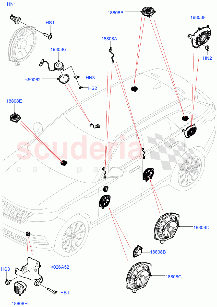 Speakers (Meridian 3D Surround Sound System) ((V) FROMMA000001) of Land Rover Land Rover Range Rover Velar (2017+) [3.0 DOHC GDI SC V6 Petrol]