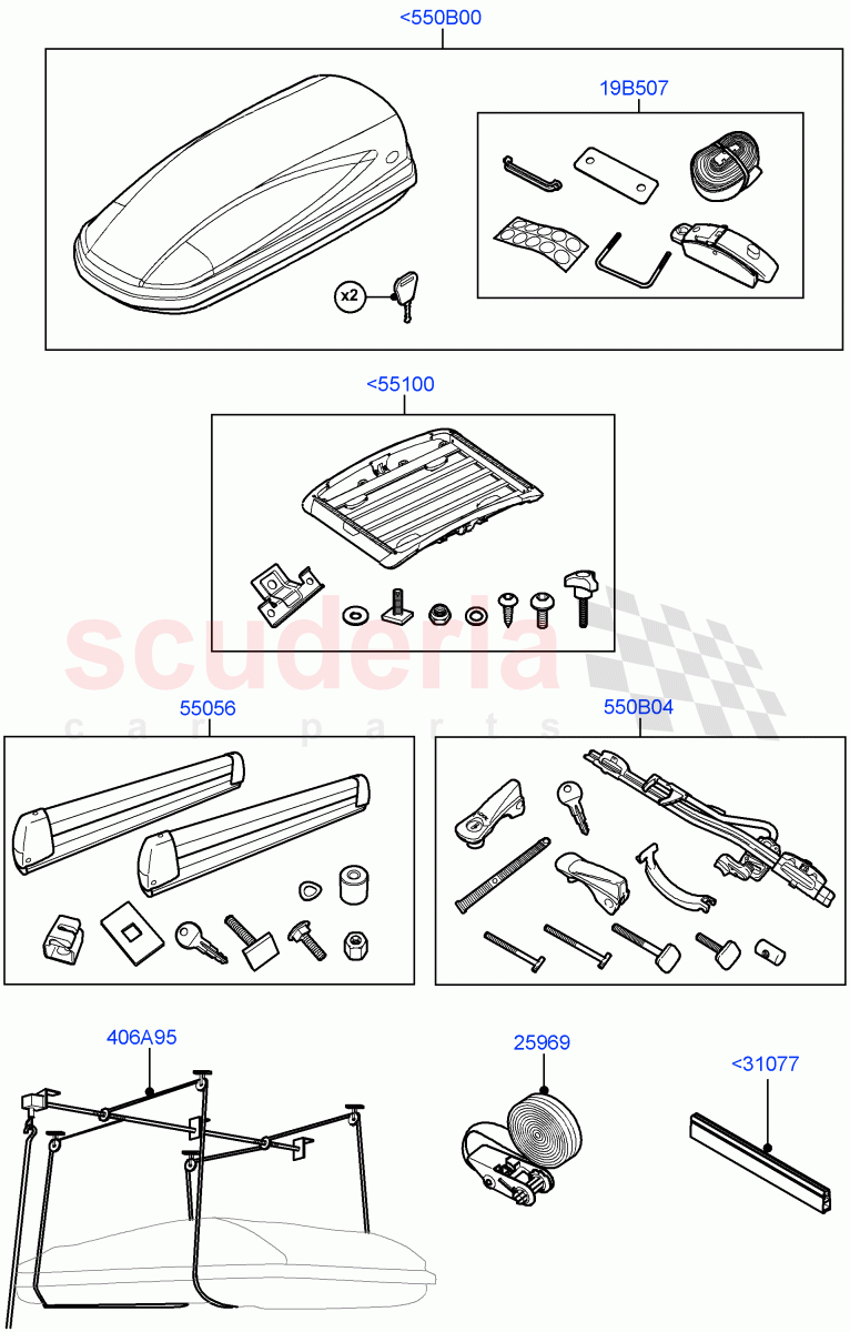 Carriers & Boxes (Accessory, Roof Carriers) (Halewood (UK), Itatiaia (Brazil)) of Land Rover Land Rover Range Rover Evoque (2012-2018) [2.0 Turbo Petrol GTDI]