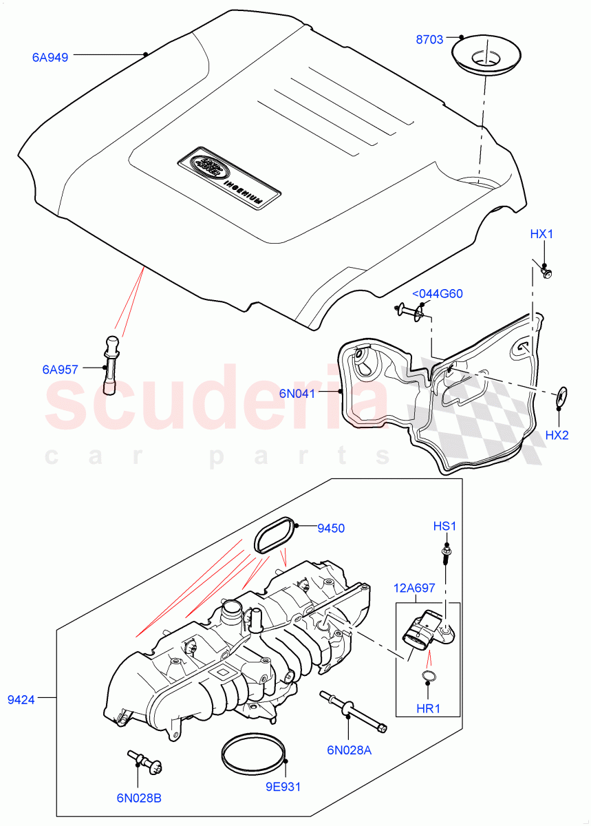 Inlet Manifold (Nitra Plant Build) (2.0L I4 High DOHC AJ200 Petrol, 2.0L AJ200P Hi PHEV) ((V) FROMK2000001) of Land Rover Land Rover Discovery 5 (2017+) [2.0 Turbo Petrol AJ200P]