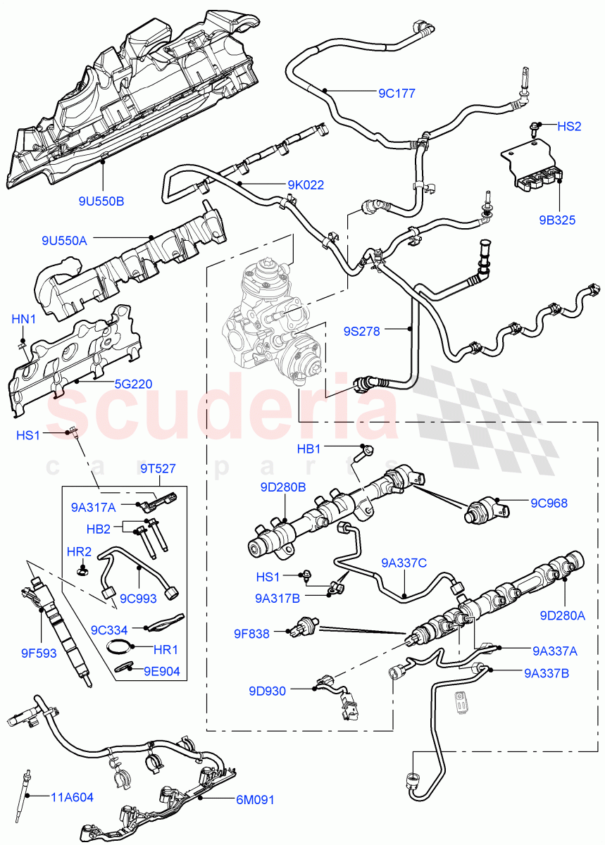 Fuel Injectors And Pipes (4.4L DOHC DITC V8 Diesel) ((V) FROMBA000001) of Land Rover Land Rover Range Rover Sport (2014+) [4.4 DOHC Diesel V8 DITC]