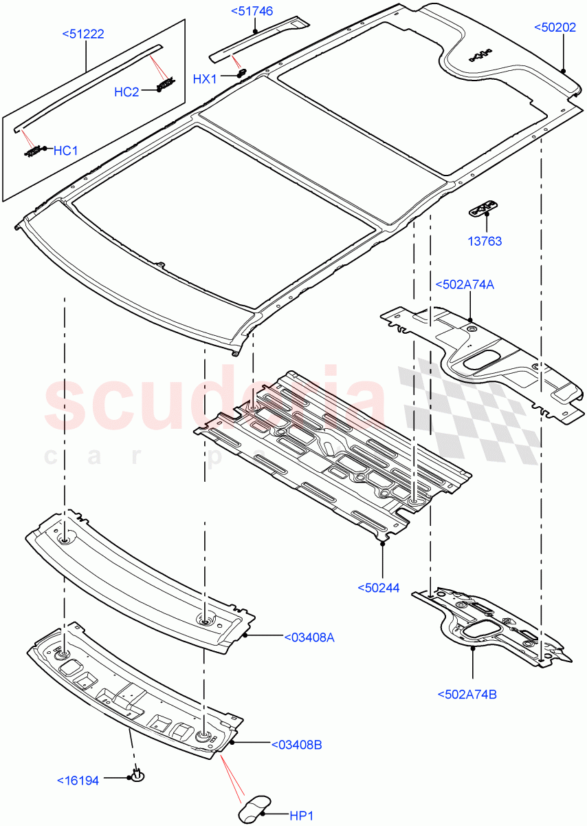 Roof - Sheet Metal (Nitra Plant Build) (Roof Conv-Power Open Front/Rear Pan, Roof Conv-Front And Rear Panoramic) ((V) FROMK2000001) of Land Rover Land Rover Discovery 5 (2017+) [3.0 I6 Turbo Petrol AJ20P6]