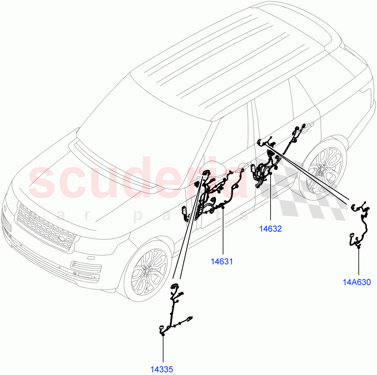 Electrical Wiring - Body And Rear (Front And Rear Doors) ((V) TOGA999999) of Land Rover Land Rover Range Rover (2012-2021) [3.0 Diesel 24V DOHC TC]