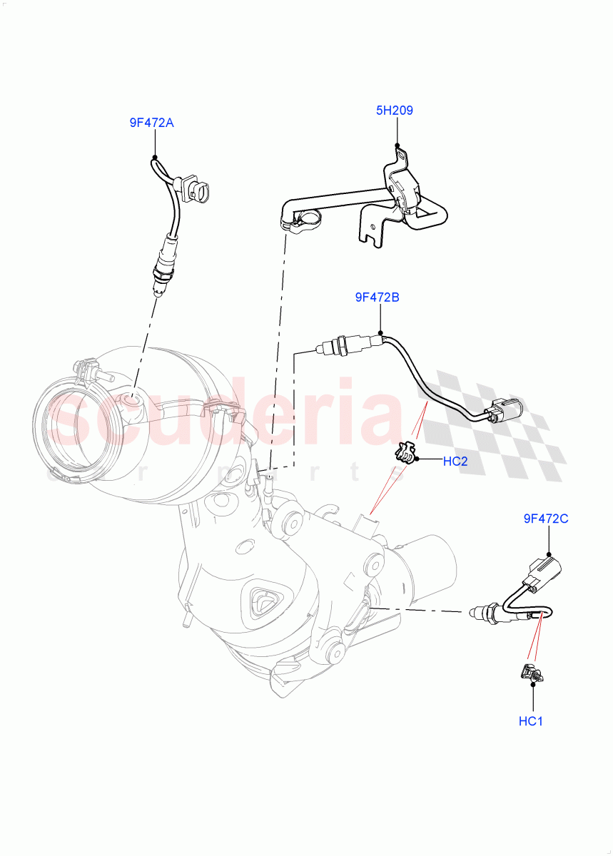 Exhaust Sensors And Modules (Nitra Plant Build) (2.0L I4 High DOHC AJ200 Petrol, Beijing 6 Petrol Emission, EU6D - Final (Petrol) Emission, 2.0L AJ200P Hi PHEV, EU6C Emission, China N6B (Petrol) - Compliance) ((V) FROMK2000001) of Land Rover Land Rover Defender (2020+) [2.0 Turbo Petrol AJ200P]