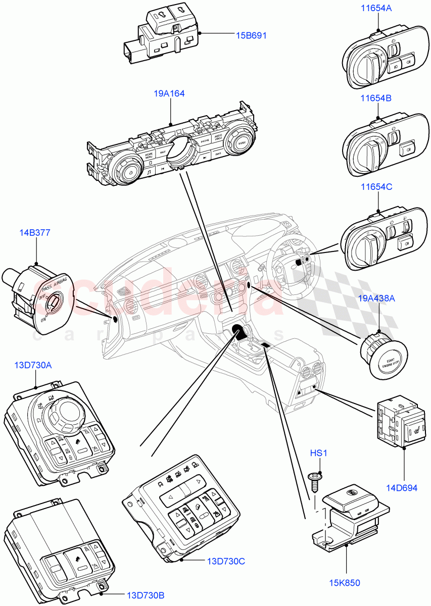 Switches (Facia And Console) ((V) FROMAA000001) of Land Rover Land Rover Discovery 4 (2010-2016) [2.7 Diesel V6]