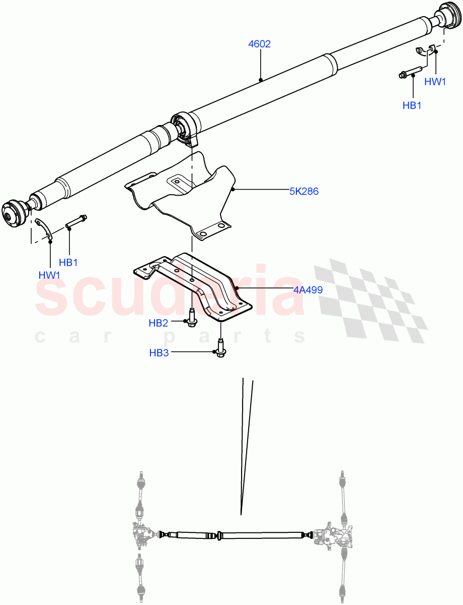 Drive Shaft - Rear Axle Drive (Propshaft) (9 Speed Auto AWD, Halewood (UK), Efficient Driveline, 6 Speed Auto AWF21 AWD, 6 Speed Manual Trans M66 - AWD) ((V) FROMEH000001, (V) TOFH999999) of Land Rover Land Rover Range Rover Evoque (2012-2018) [2.0 Turbo Petrol AJ200P]