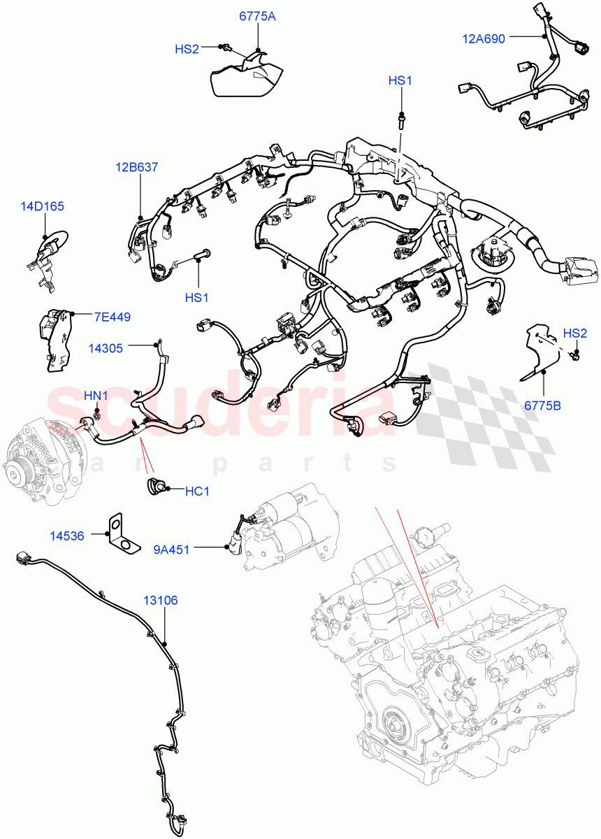 Electrical Wiring - Engine And Dash (3.0L DOHC GDI SC V6 PETROL) ((V) FROMEA000001) of Land Rover Land Rover Range Rover (2012-2021) [5.0 OHC SGDI NA V8 Petrol]
