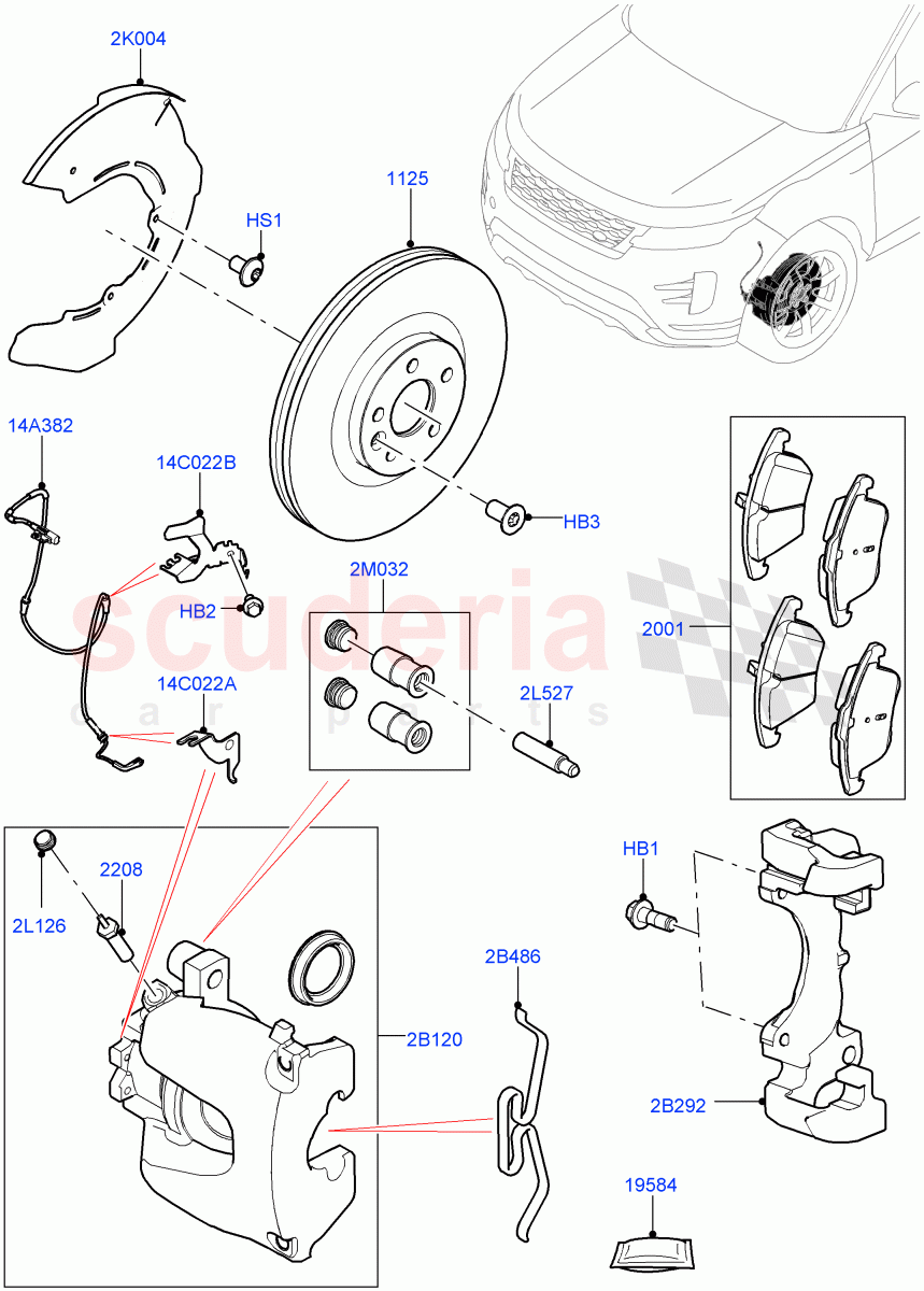 Front Brake Discs And Calipers (Halewood (UK), Front Disc And Caliper Size 17, Disc Brake Size Frt 17/RR 16) of Land Rover Land Rover Range Rover Evoque (2019+) [2.0 Turbo Diesel]