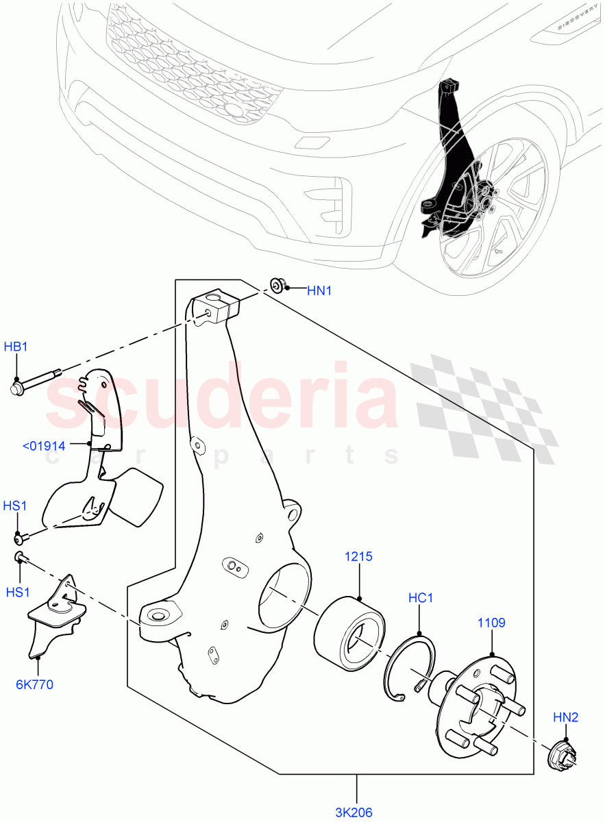 Front Knuckle And Hub (Nitra Plant Build) ((V) FROMK2000001, (V) TOL2999999) of Land Rover Land Rover Discovery 5 (2017+) [3.0 I6 Turbo Diesel AJ20D6]