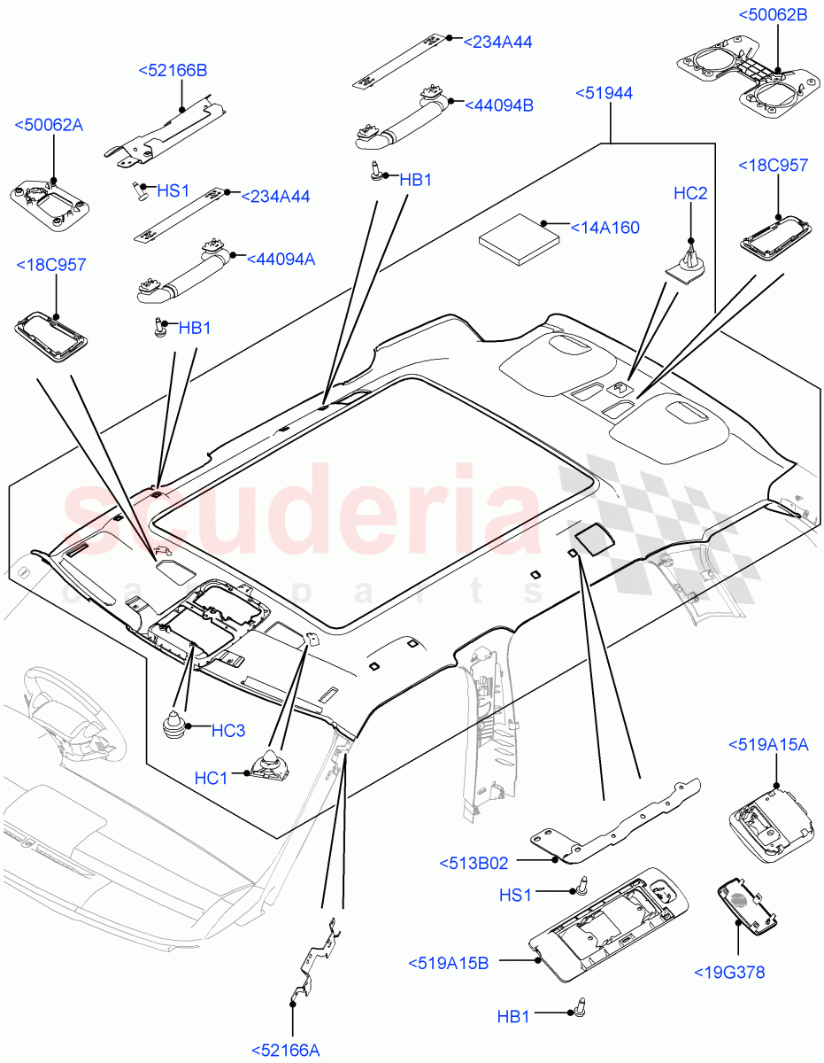 Headlining And Sun Visors (With Roof Conversion-Panorama Power, Interior Trim - Alston, With Roof Conversion-Panorama Roof) of Land Rover Land Rover Range Rover Sport (2014+) [5.0 OHC SGDI SC V8 Petrol]