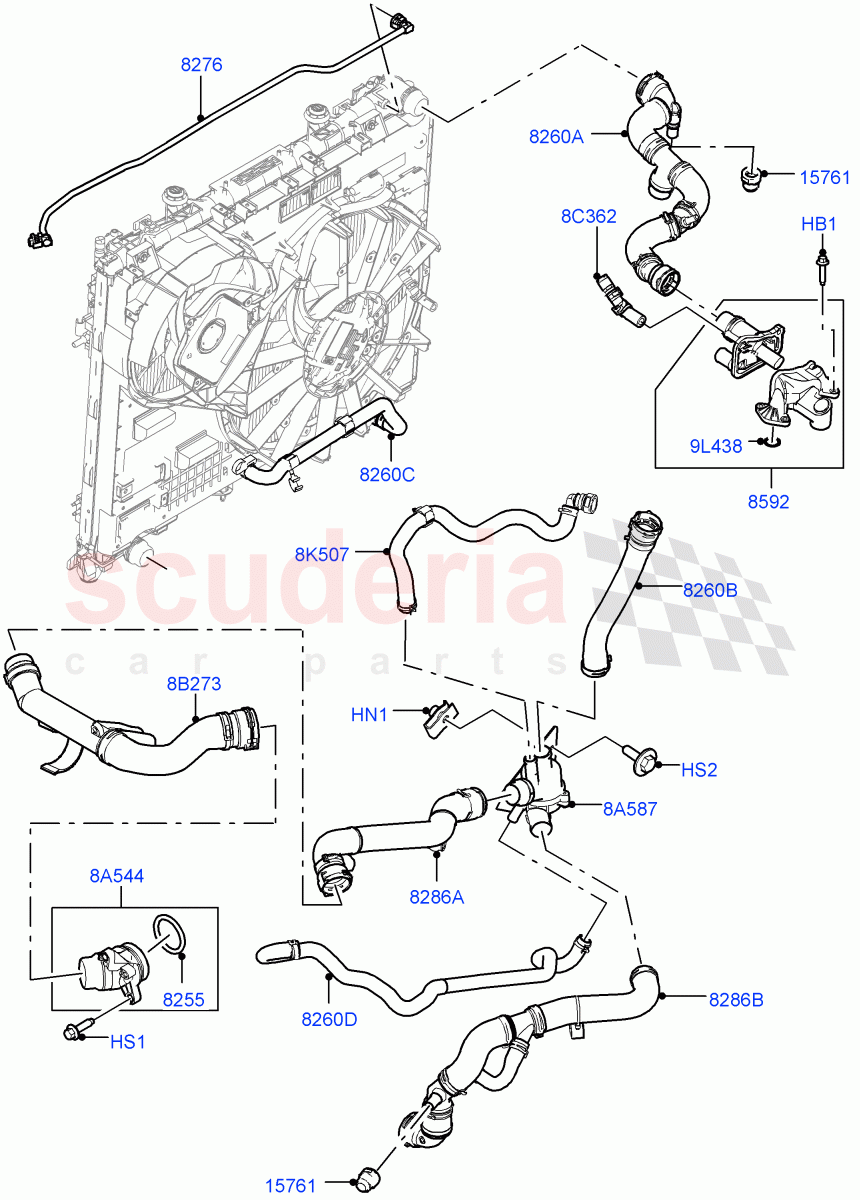 Cooling System Pipes And Hoses (Solihull Plant Build, Engine) (3.0 V6 D Gen2 Twin Turbo, Less Engine Cooling System, Less Immersion Heater) ((V) FROMKA000001) of Land Rover Land Rover Discovery 5 (2017+) [3.0 Diesel 24V DOHC TC]