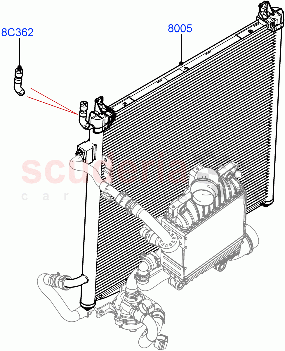 Radiator/Coolant Overflow Container (Water Charge Air Cooler, Intercooler Radiator, Nitra Plant Build) (2.0L I4 High DOHC AJ200 Petrol) of Land Rover Land Rover Defender (2020+) [2.0 Turbo Petrol AJ200P]
