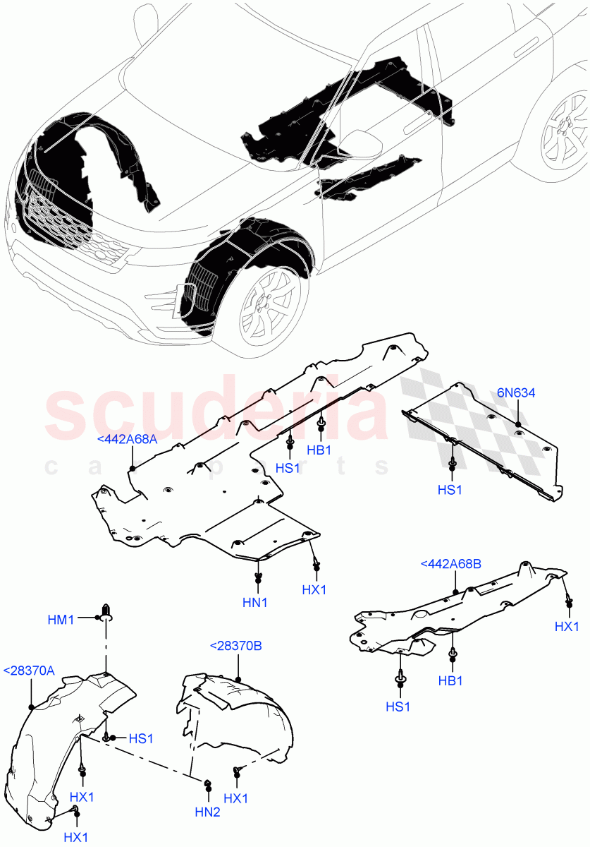 Front Panels, Aprons & Side Members (Wheelhouse) (Itatiaia (Brazil), Electric Engine Battery-PHEV) of Land Rover Land Rover Range Rover Evoque (2019+) [1.5 I3 Turbo Petrol AJ20P3]
