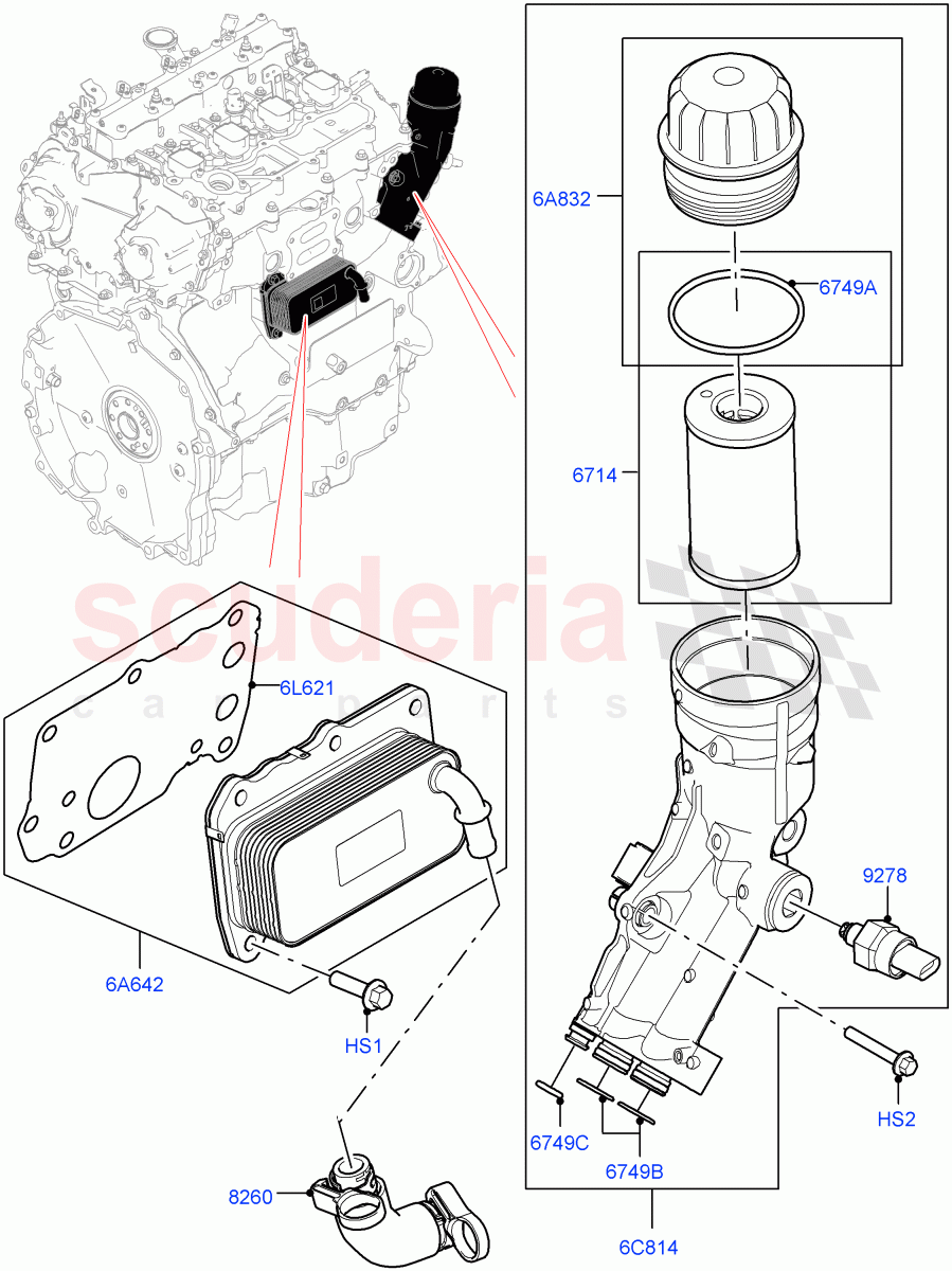 Oil Cooler And Filter (2.0L AJ20P4 Petrol Mid PTA, Changsu (China)) of Land Rover Land Rover Discovery Sport (2015+) [2.0 Turbo Petrol AJ200P]