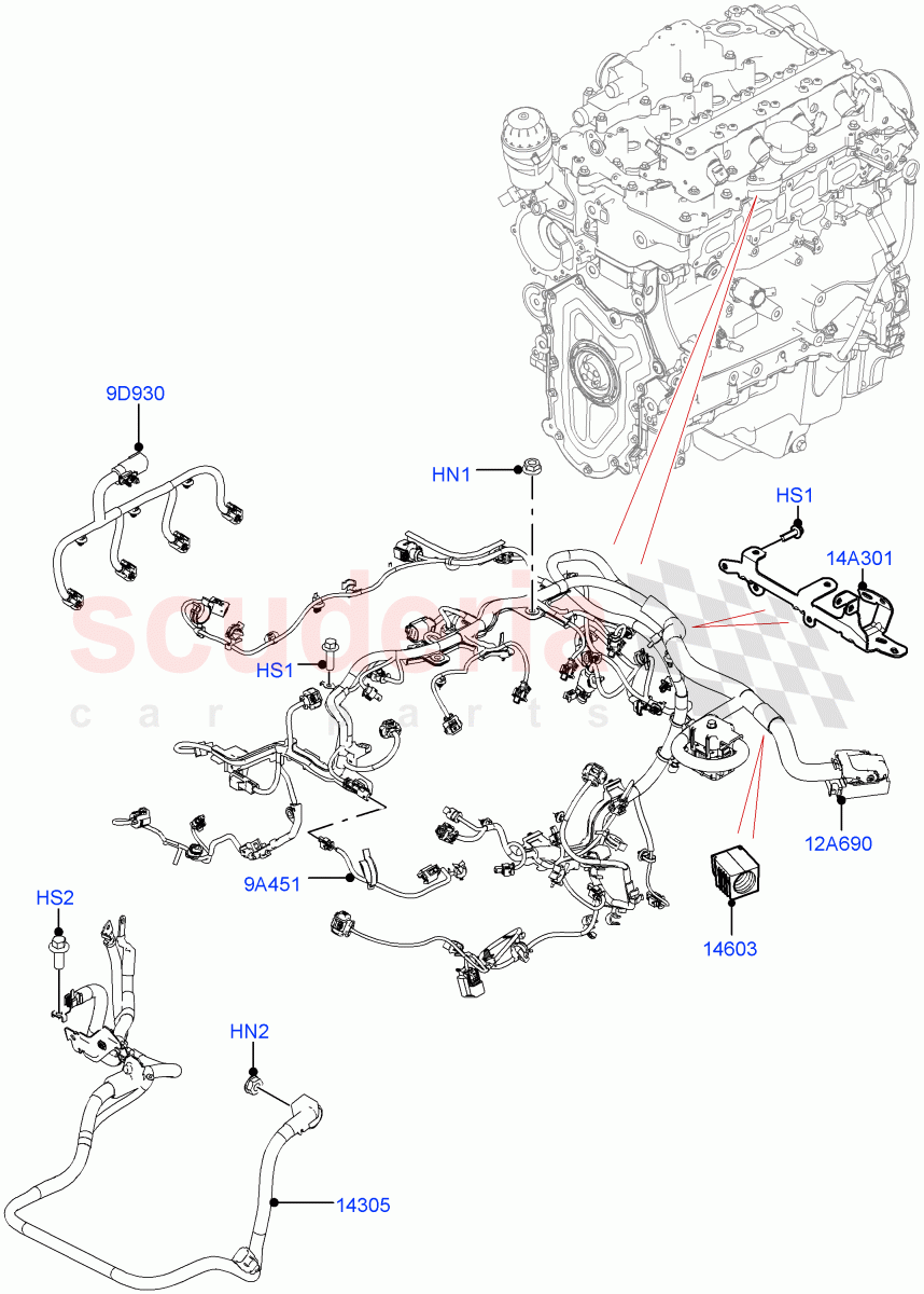 Engine Harness (Solihull Plant Build) (2.0L I4 High DOHC AJ200 Petrol) ((V) FROMJA000001) of Land Rover Land Rover Discovery 5 (2017+) [3.0 I6 Turbo Diesel AJ20D6]