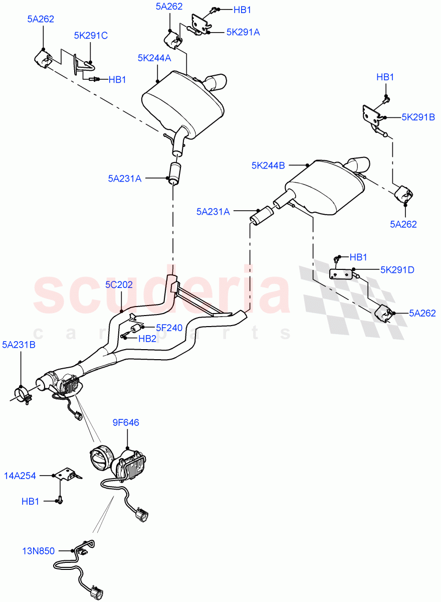 Rear Exhaust System (3.0 V6 D Gen2 Mono Turbo, 3.0 V6 D Gen2 Twin Turbo) ((V) FROMFA000001, (V) TOHA999999) of Land Rover Land Rover Range Rover Sport (2014+) [3.0 Diesel 24V DOHC TC]