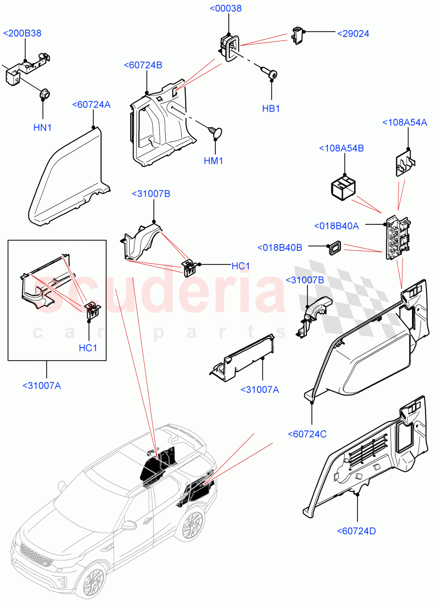 Side Trim (Solihull Plant Build, Luggage Compartment) ((V) FROMHA000001) of Land Rover Land Rover Discovery 5 (2017+) [3.0 I6 Turbo Petrol AJ20P6]