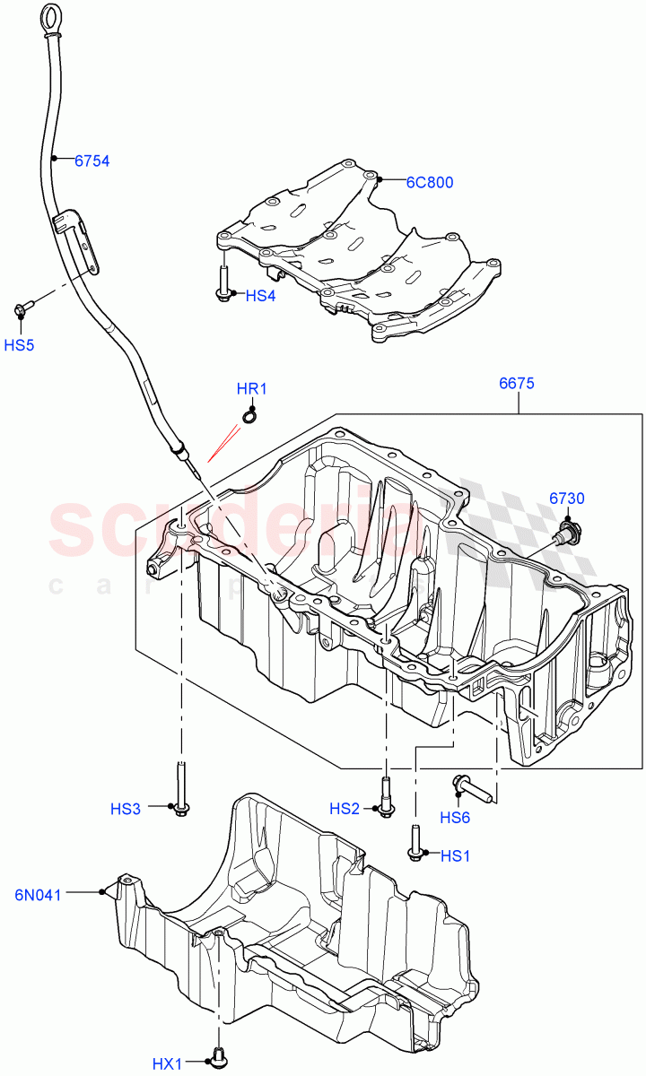 Oil Pan/Oil Level Indicator (2.0L AJ20P4 Petrol High PTA, Halewood (UK), 2.0L AJ20P4 Petrol E100 PTA, 2.0L AJ20P4 Petrol Mid PTA) of Land Rover Land Rover Discovery Sport (2015+) [2.0 Turbo Petrol AJ200P]