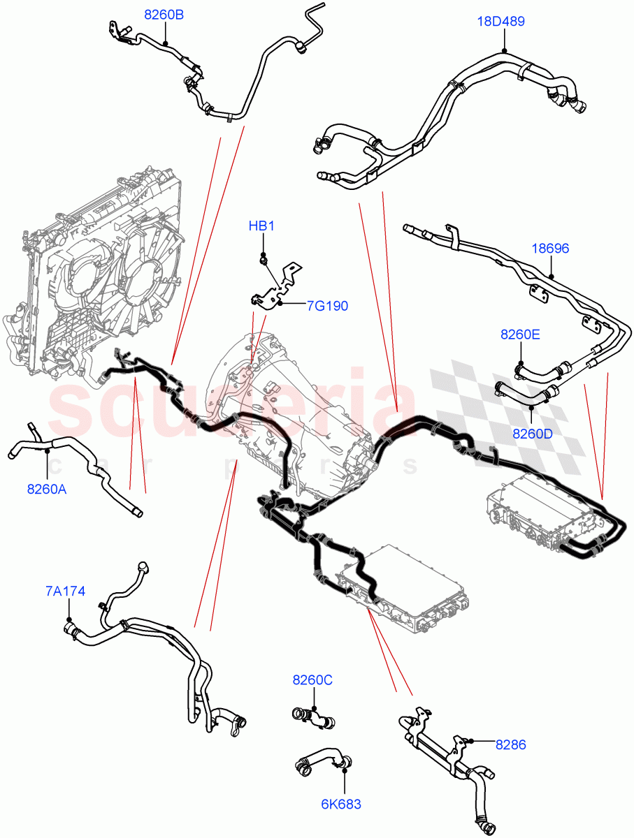 Cooling System Pipes And Hoses (Electric Motor Cooling Systems) (2.0L AJ200P Hi PHEV) ((V) FROMM2000001) of Land Rover Land Rover Defender (2020+) [2.0 Turbo Petrol AJ200P]