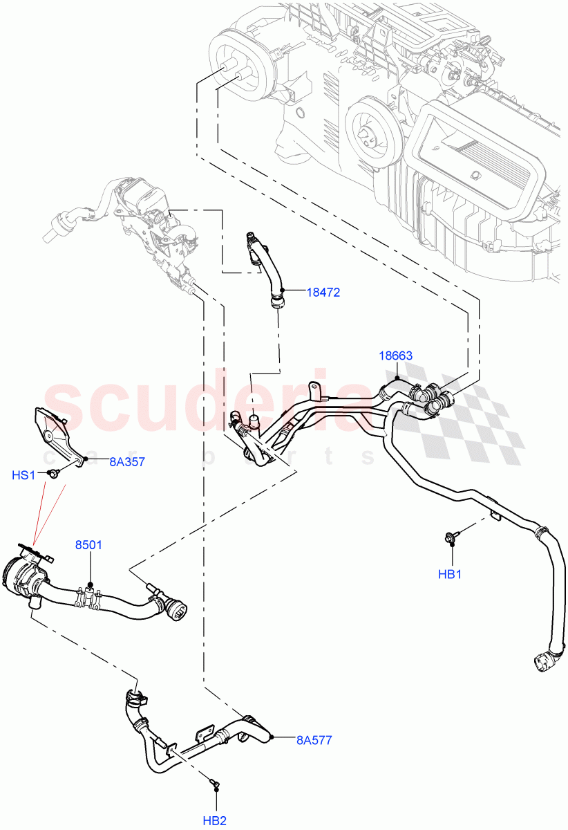Heater Hoses (Front) (3.0L AJ20D6 Diesel High, Fuel Heater W/Pk Heat With Remote, With Air Conditioning - Front/Rear, Fuel Fired Heater With Park Heat, With Front Comfort Air Con (IHKA)) ((V) FROMLA000001) of Land Rover Land Rover Range Rover (2012-2021) [2.0 Turbo Petrol AJ200P]