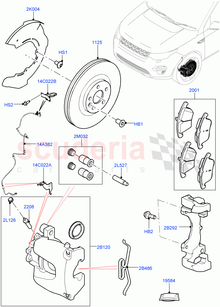 Front Brake Discs And Calipers (Halewood (UK), Front Disc And Caliper Size 17, Disc Brake Size Frt 17/RR 17) ((V) FROMHH000001, (V) TOKH999999) of Land Rover Land Rover Discovery Sport (2015+) [1.5 I3 Turbo Petrol AJ20P3]