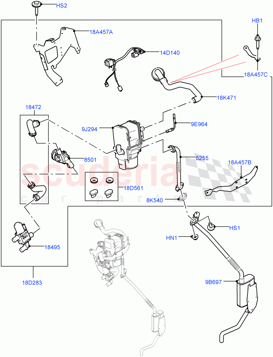 Auxiliary Fuel Fired Pre-Heater (Solihull Plant Build) (3.0L DOHC GDI SC V6 PETROL, With Fuel Fired Heater, 2.0L I4 High DOHC AJ200 Petrol, Fuel Heater W/Pk Heat With Remote, Fuel Fired Heater With Park Heat) ((V) FROMJA000001) of Land Rover Land Rover Discovery 5 (2017+) [3.0 I6 Turbo Diesel AJ20D6]