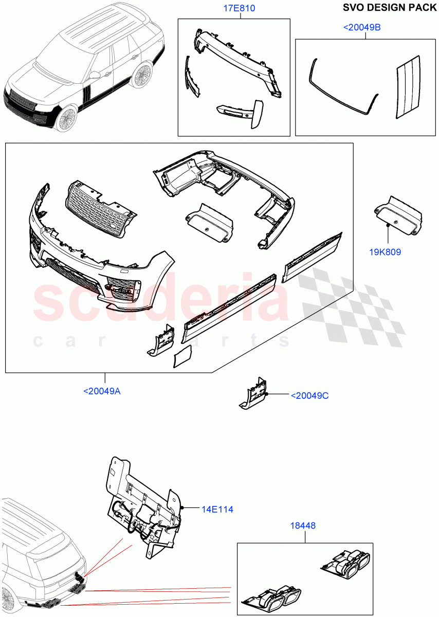 Exterior Body Styling Items (SVO Design Packs Kits) (Standard Wheelbase, With Diesel Fuel Capability, With Front Fog Lamps, Diesel/Electric - Hybrid, For Unleaded Fuel) ((V) TOHA999999) of Land Rover Land Rover Range Rover (2012-2021) [3.0 I6 Turbo Petrol AJ20P6]