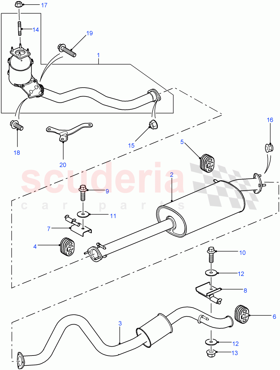Exhaust System (110" Wheelbase) ((V) FROM7A000001, (V) TOBA999999) of Land Rover Land Rover Defender (2007-2016)