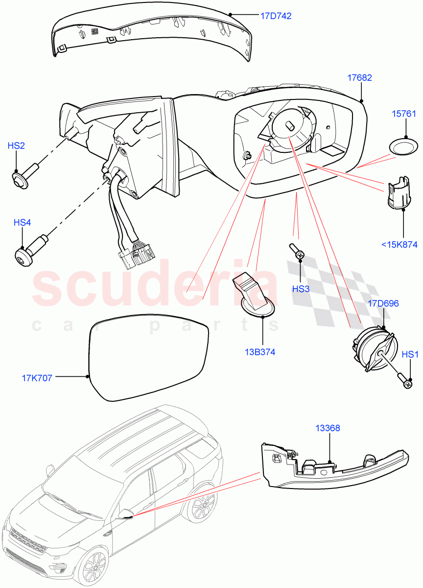 Exterior Rear View Mirror (Halewood (UK)) ((V) FROMLH000001) of Land Rover Land Rover Discovery Sport (2015+) [1.5 I3 Turbo Petrol AJ20P3]