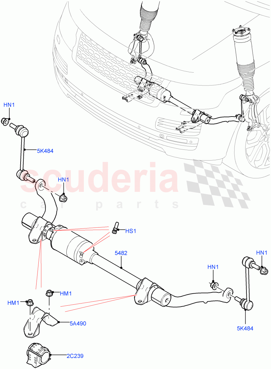 Active Anti-Roll Bar System (Stabilizer Bar, Front) (5.0 Petrol AJ133 DOHC CDA, Electronic Air Suspension With ACE, 5.0L OHC SGDI SC V8 Petrol - AJ133, 5.0L P AJ133 DOHC CDA S/C Enhanced, 4.4L DOHC DITC V8 Diesel, 3.0L AJ20P6 Petrol High, 3.0L AJ20D6 Diesel High) ((V) FROMKA000001) of Land Rover Land Rover Range Rover (2012-2021) [3.0 Diesel 24V DOHC TC]