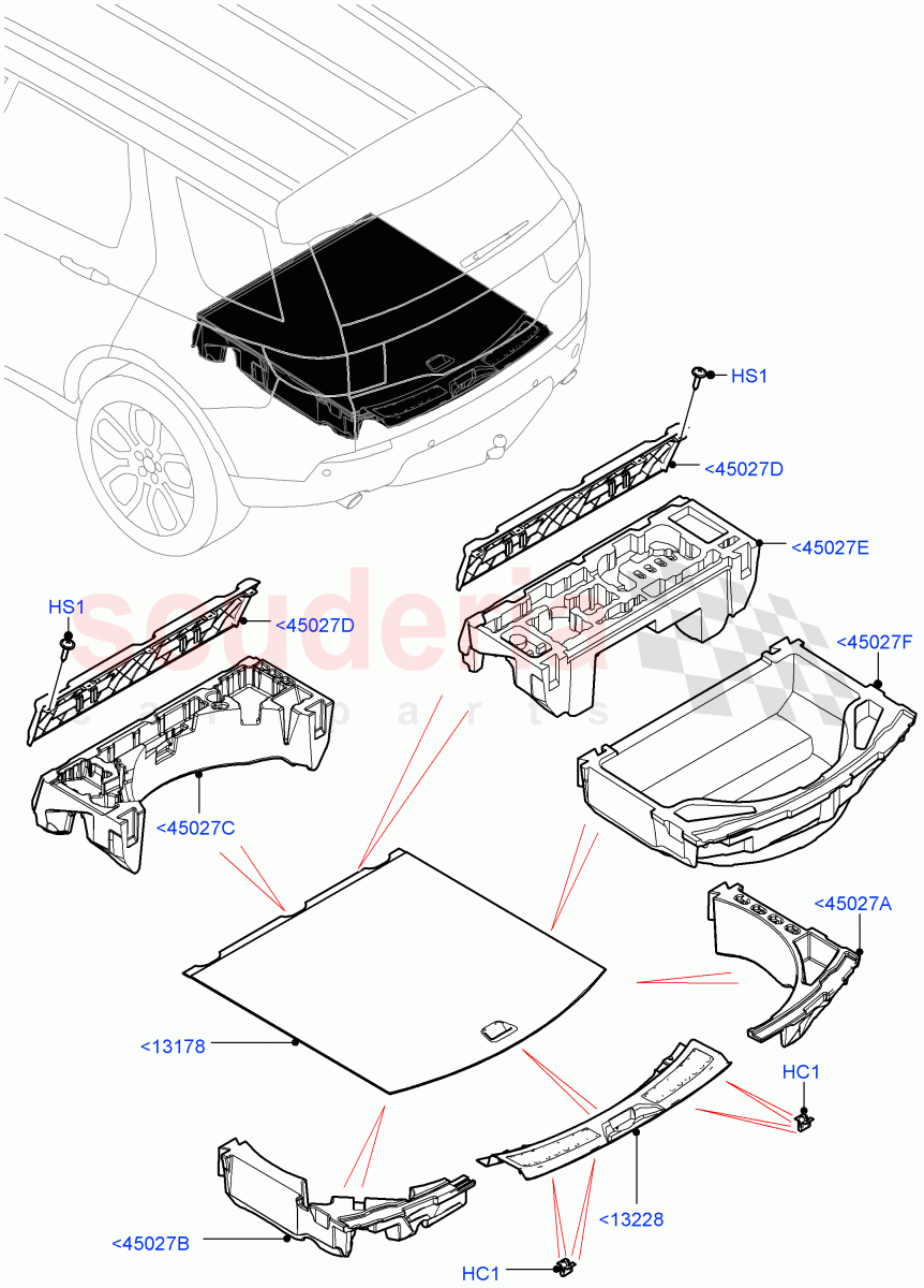 Load Compartment Trim (Floor) (Halewood (UK), Less 3rd Row Rear Seat, With 5 Seat Configuration) of Land Rover Land Rover Discovery Sport (2015+) [2.2 Single Turbo Diesel]